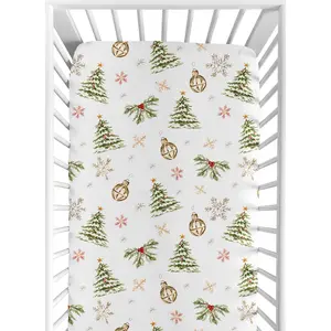 Sweet Jojo Designs Fitted Baby Crib Sheets (Christmas Trees) for Girls/Boys, Infant Nursery, Toddler Room - Standard Size (Xmas, Holiday Pine Tree Fir, Winter Season, Festive, Ornament, Snowflakes)