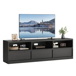 Modern TV Stand for 70-85 Inch TVs – Mid Century Entertainment Center with Storage Drawer & Open Shelves – Sturdy Media Console Cabinet – Ideal for Living Room or Bedroom – Black