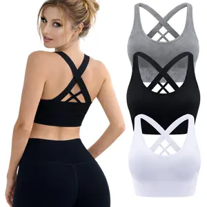 TULIP DE NOIR Women's Crisscross Sports Bras, 2-Pack/3-Pack, Seamless Padded Medium Impact Workout Bra, Strappy Back