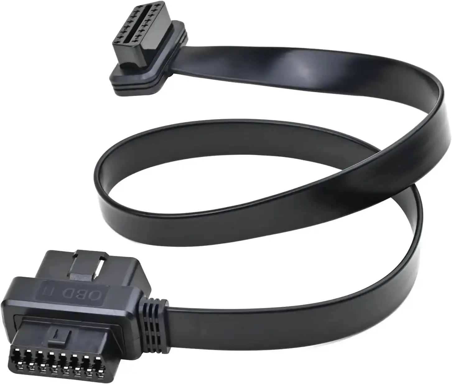 Right Angle OBD2 16-Pin Splitter Extension Cable with Dual Ports - 1x Male to 2 J1962 Female Low-Profile Jack Ribbon Slim Adapter Cord, 60cm/24in High-Quality Component for Simultaneous Device Connection & Diagnostic Port Access, Obd2 Devices