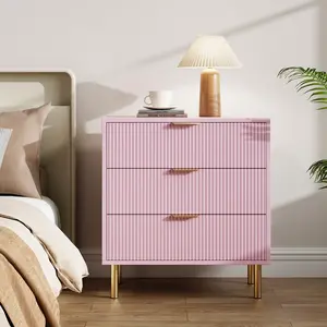 3 Drawer Tall Dresser for Bedroom, Wooden Tall Chest of Drawers with Gold Handles & Large Drawers, Modern Elegant Tall Wood Storage Organizer Cabinet for Living Room Hallway Entryway Home Decor / Pink / white / Wood / Black