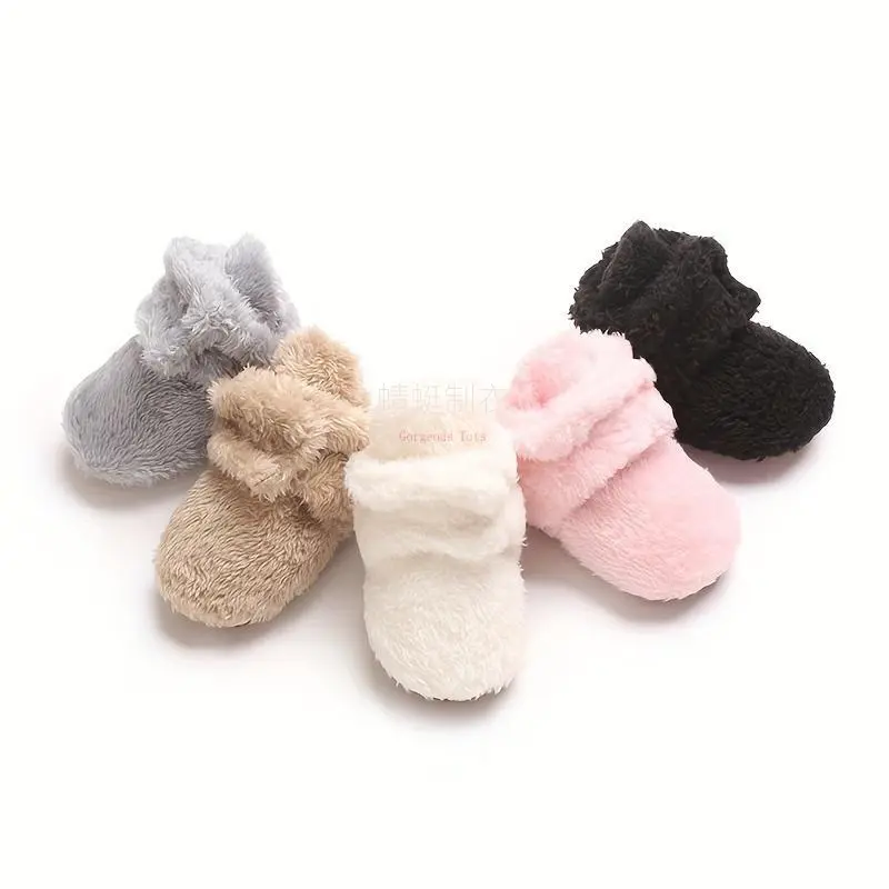 Solid Faux Fur Baby Slippers, Warm Ankle-High First Walker Shoes for Infant Girls 0-1 Years, Soft Flexible Sole for Daily Use, Fabric, Faux Fur Slippers