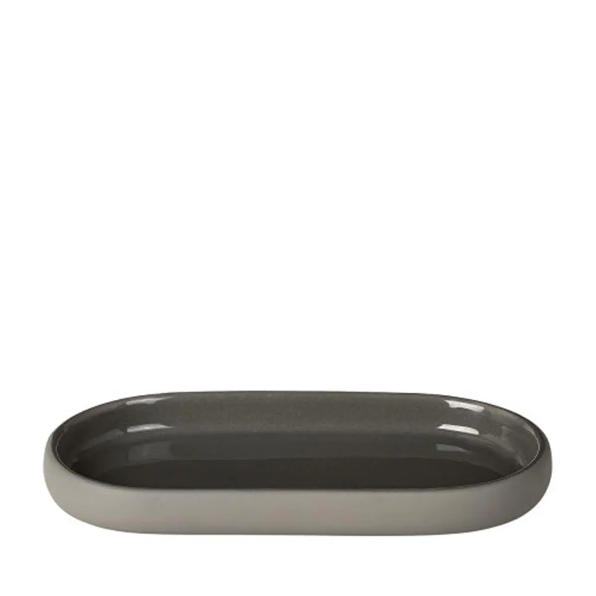 Blomus Sono Oval Ceramic Tray - Taupe, Minimalist Modern Silicone Silk Matte Bathroom Countertop Organizer for Soap & Box, 1.74 lbs, 7.88" h x 1.3" w x 4.22" l, Creates Calming and Harmonious Setting, Lightweight, Aesthetic