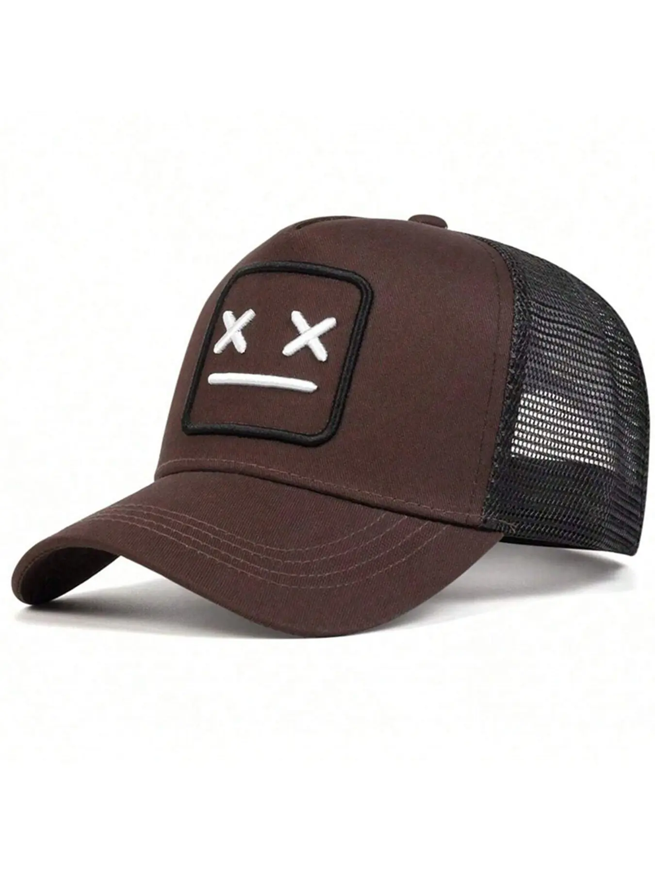 Unisex Xx One Emoji Embroidered Mesh Baseball Cap, Adjustable Snapback Cap, Adjustable Outdoor Sun Protection Hat, Casual Fitted Woven Cap for Spring & Fall Travel, Adjustable Stylish Hat, Embroidery Trendy Hat, Fashionable Hats