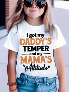 Kids 'Daddy's Temper & Mama's Attitude' Funny Graphic Tee | Bold Letter Print | Soft Short Sleeve Shirt | Back to School Outfit | Playful Classroom Style | Spring Summer Fall Essential #BackToSchoolTee