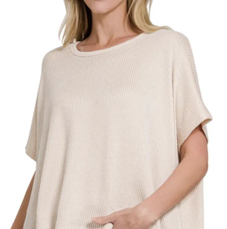 Sand Beige Ribbed Top