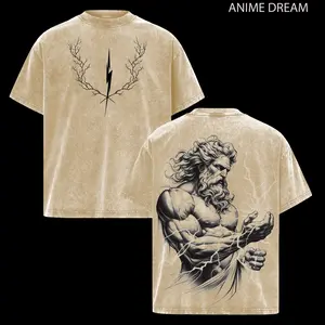 Zeus God of War Tee | Greek Myth Warrior Game Shirt | Oversized Double Printed Washed Tee | Heavyweight Cotton | Unisex Norse Fighter Aesthetic | Spartan Rage Vintage Gamewear | Dark Gaming Streetwear for Him