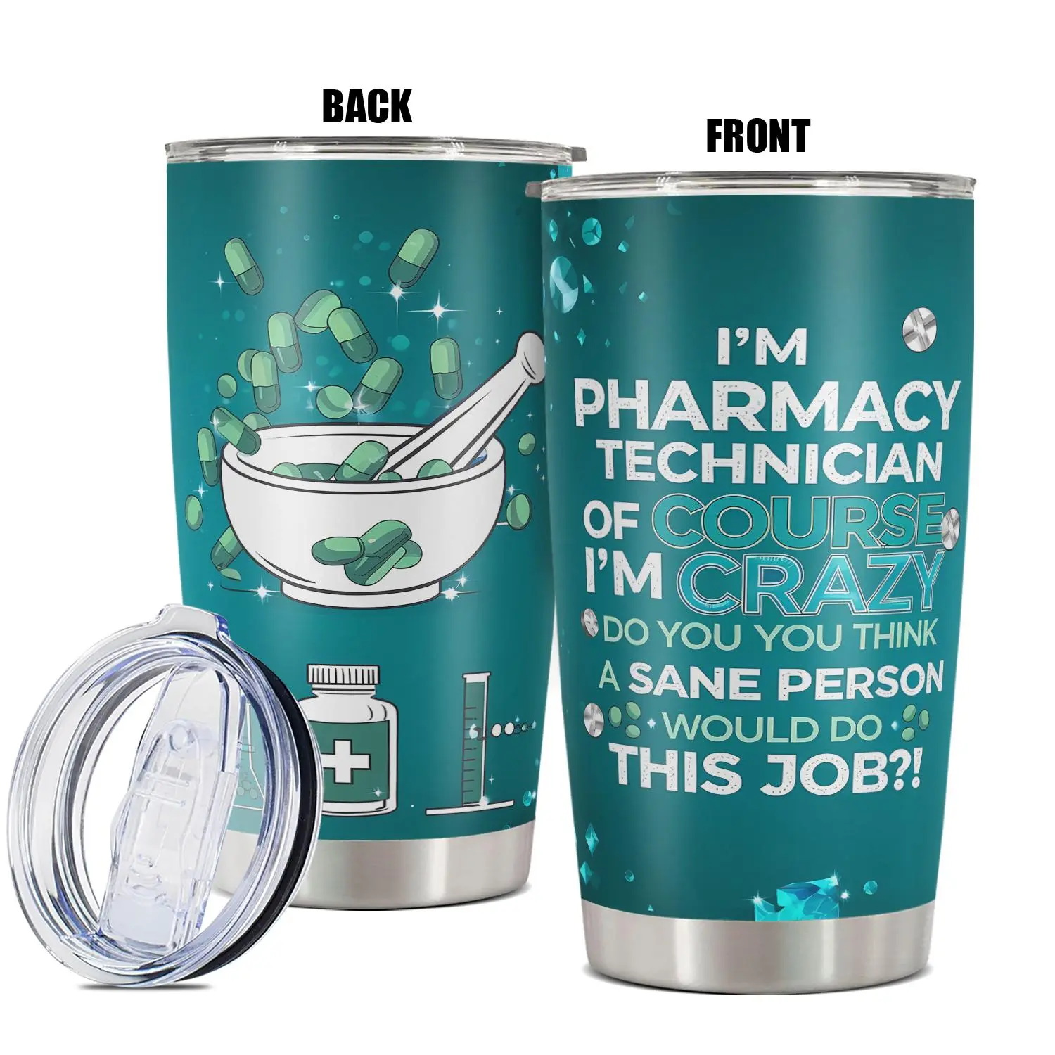 Pharmacy Technician Themed 20oz Tumbler with Lid, Stainless Steel Water Bottle, Insulated and Durable, Gift for Any Occasion