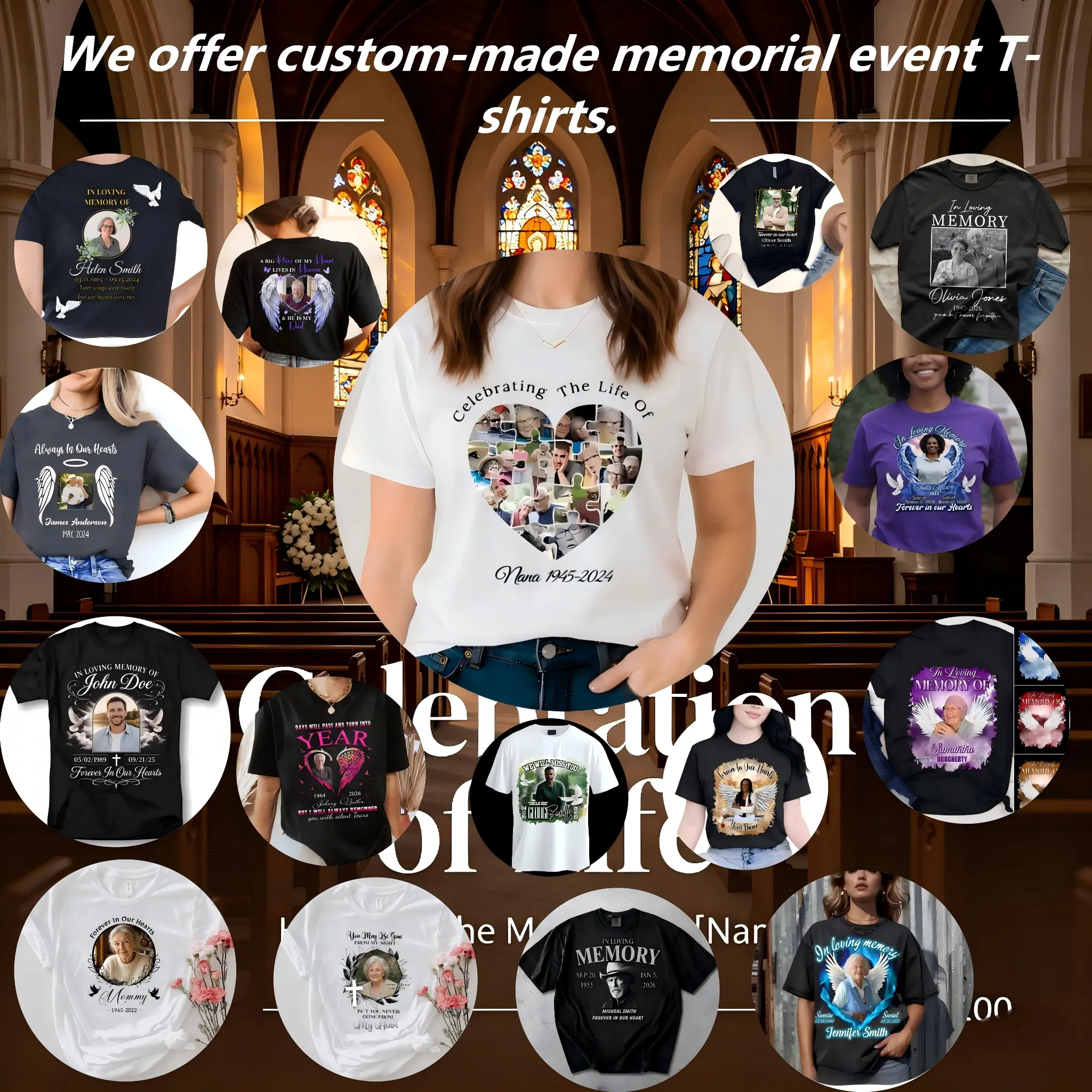 Custom Photo In Loving Memory T-Shirt, Personalized Name Date Funeral Memorial Tee For Church Celebration Of Life, Custom Angel Wings Remembrance Shirt Sympathy Gift For Loss Of Loved One Men Women Unisex Soft Cotton Casual Top