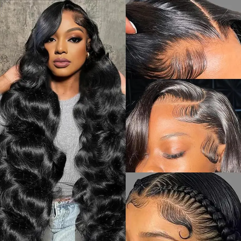 Body Wave 13x6 Lace Front Wigs Human Hair for Women, HD Transparent Lace Frontal Wigs, Glueless Human Hair Wigs 180% Density Pre Plucked, Body Wave Headband Wig No Glue, 6x4 Glueless Wig Real Human Hair Wavy Wigs Pre Bleached Knots Natural Black