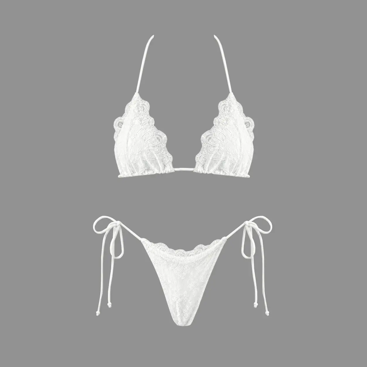 2026 new women’s solid lace tie mini bikini two-piece set—fashionable, sexy low-rise halter two-piece swimsuit for summer holidays, casual beachwear, swimwear, hot spring wear, and pool party outfits