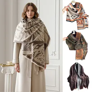 Winter cashmere scarf/shawl for women, featuring a color-block pattern, tassel design, warm cashmere material, soft and thick, can be worn as a shawl or scarf, perfect as a Valentine's Day gift.