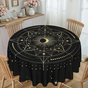 Star Moon Print Round Tablecloth, 120g/m² Polyester, Furniture Protector, Party Decor, Hotel Restaurant Home Use, 1pc