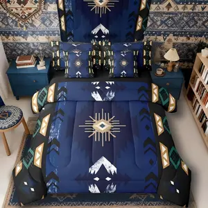 Feelyou 7-Piece Boho Western Bedding Set - Breathable Multi-Size Bed-in-a-Bag with Geometric Print, Aztec Tribal, Arrow, Diamond, Triangle Designs, Sheets, Machine Washable Southwestern Ethnic Room Decor