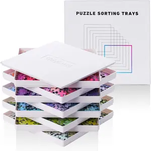 8 Puzzle Sorting Trays with Lid 10" x 10" - Portable Jigsaw Puzzle Accessories White Background Makes Pieces Stand Out Sort Patterns, Shapes and Colors for Puzzles Up to 1500-2000 Pieces