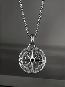 New Vintage Compass Pointer Pendant Necklace, Men's Hip Hop Punk Style Jewelry Accessory, Retro Fashion Charm for Daily Wear