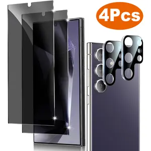4 Pcs Set For Samsung Galaxy S25 Ultra Plus S24 Ultra Plus, 2x Privacy Glass Screen Protector + 2x Camera Lens Protector
