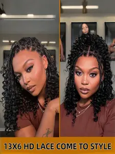 13x6 HD Lace Wig Glueless Wear & Go 16", Boho Braids Water Wave Pre-Cut Lace Wig, Premium Fiber, Beginner Friendly, HD Lace Frontal