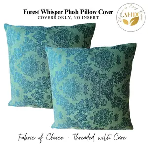 Forest Whisper Plush Pillow Cover Set of 2, 18x18 Inch Decorative Handmade Pillow Cases for Farmhouse Decor, Sofa, Couch Cushion Velvet Square