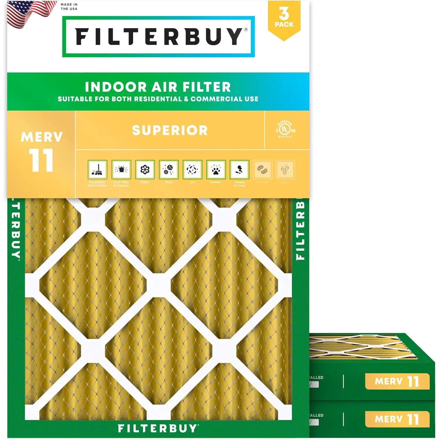Filterbuy 20x25x2 Air Filter (3-Pack), Pleated MERV 11 Allergen Defense HVAC AC Furnace Air Filters (Actual Size: 19.50 x 24.50 x 1.75 Inches)