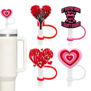 4pcs Valentine Stanley Cup Straw Cover Red Pink Theme Cute Silicone Straws Tips Cover Reusable