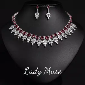 925 Silver Lab-Created ECO Diamond Red Jewelry Set, Suitable for Everyday Wear, Dinners, Parties, and Gift Giving