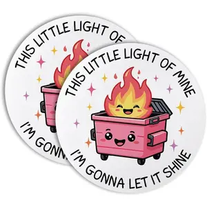 This Little Light of Mine I'm Gonna Let It Shine Drink Cup Holder Coaster Set of 2, Funny Dumpster Fire Coffee Cup Mats for Office Desk Decor, Inspirational Work Gifts for Women Men Coworkers