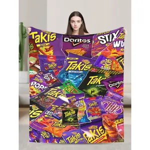 1pcs Soft Personalised Takis Merch Flannel Thick Blanket, Suitable For Sofa, Bed, Living Room, Travel, Office, Shawl, Nap Blanket, Air Conditioning Blanket, Bed Sheet, Camping, Ideal Gift, Daily Gift