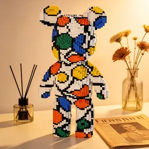 Mondrian Bear Building Blocks 3D Puzzle Decoration, Block Figures, Home Office Bookshelf Decor, Party Tabletop Display, Ideal Gift for Holidays