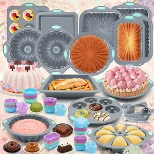 120/69/51 Pieces，Silicone Baking Set, Non-Stick Baking Pan Set, includes cake molds and muffin cups, food-grade silicone baking molds, suitable for cakes, bread, muffins, brownies, cookies, and Mother's Day