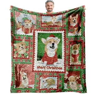 Cute Christmas Corgi Flannel Blanket, Soft Plush Throw for Sofa, Camping, Bed, Car, Outdoor Use, Perfect Gift for Men Women Boys Girls