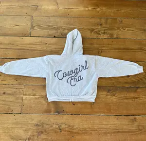 GRAY Cowgirl Era Cropped Hoodie