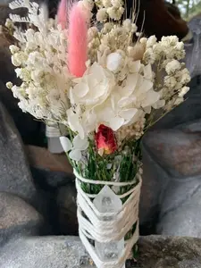 SAGE Crystal Point Bouquet, Gemstone Quartz Crystal Point Tower Wand, Flower Bouquet, Sage Bundle with Dried Floral and Quartz Crystal Tower