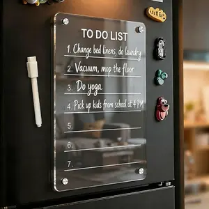 Acrylic Refrigerator Memo Board Sticker, Erasable Transparent Note Writing Board with Pen, Clear Dry Erase Fridge Menu Board, Magnetic Message Board with Markers, Storage Tray and Eraser, Weekly Meal Planner with Whiteboard Memo, and Dry Erase To-Do List