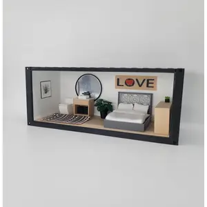 1:24 Black Shipping Container Bedroom and Bathroom Magnetic Roombox - 1/24 Modern Mini Doll House Miniature