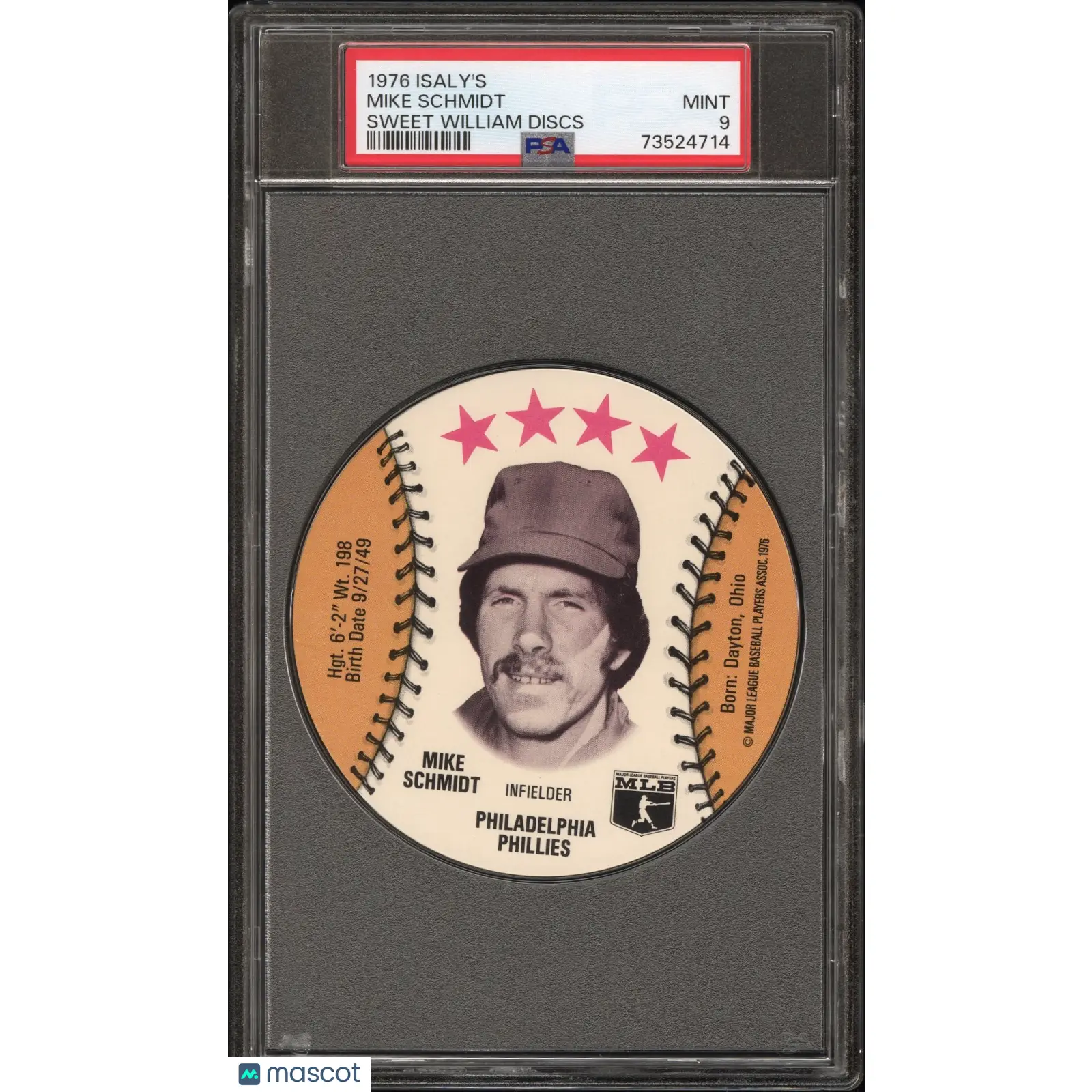 Mike Schmidt PSA 1976 Isaly'S Sweet William Disc Baseball 9 73524714