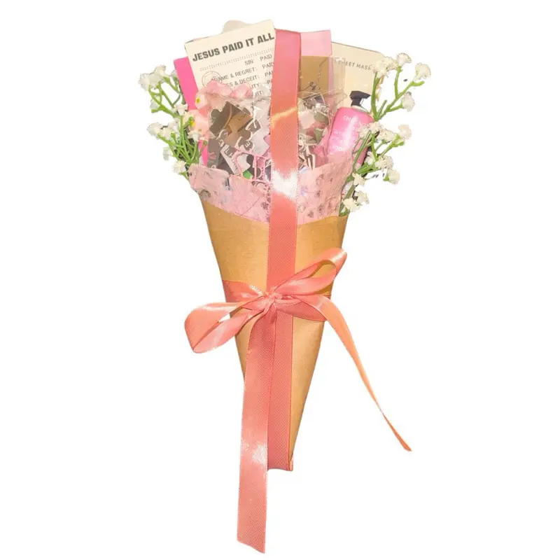 Christian Gifts For Women: 120 Piece Puzzle Bouquet; Surprise Scripture on the Topic of Patience, Artificial Flowers, Cross Necklace, Floral Cross Keychain, Face mask, eye Mask, hand  lotion, Bible Clip + Mini pass-along verse activity.