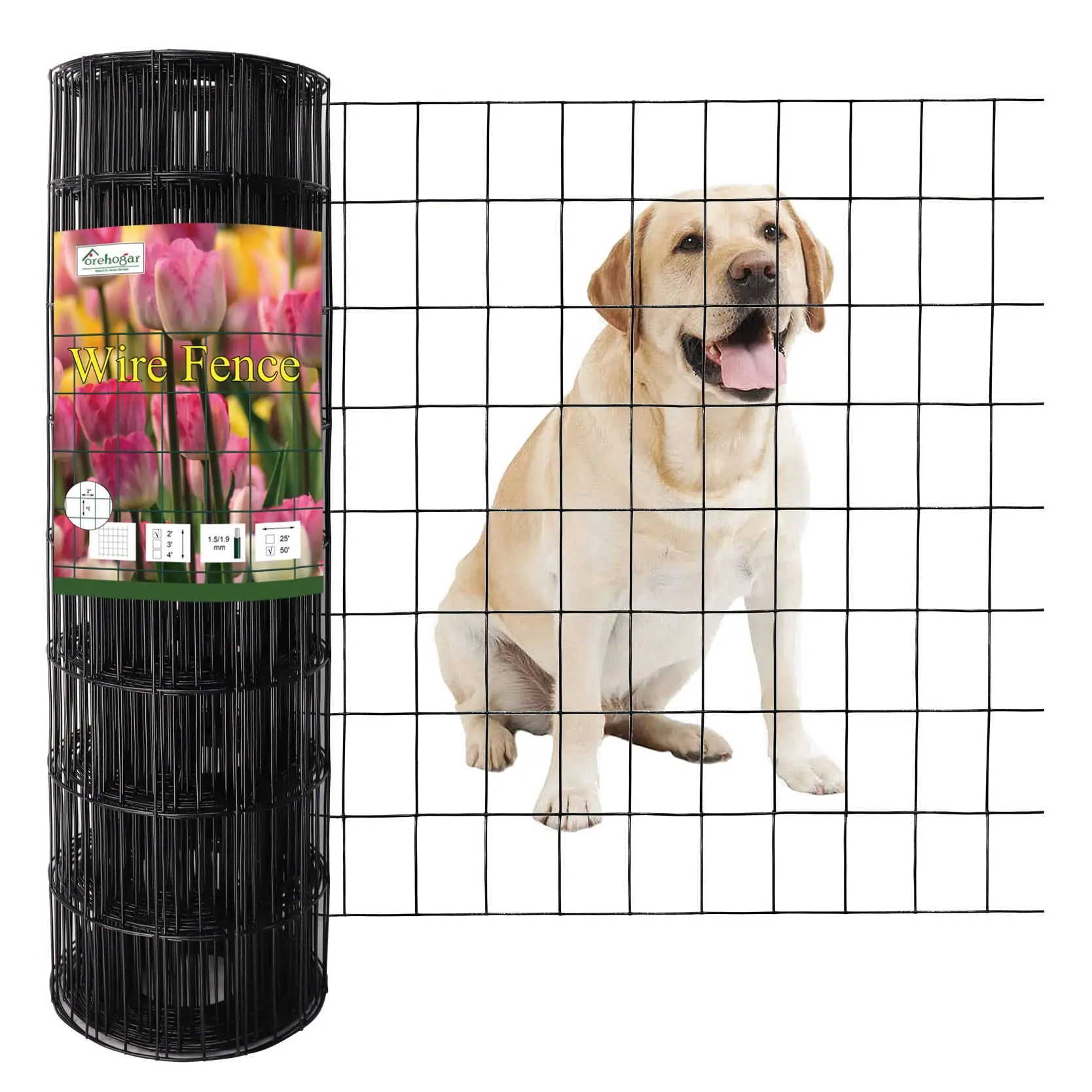 Garvee Heavy-Duty Welded Wire Fence Roll - 48 in x 50 ft, 16 Gauge Black PVC Coated Steel - 2 x 3 in Mesh - For Garden, Yard, Chicken & Poultry Enclosures
