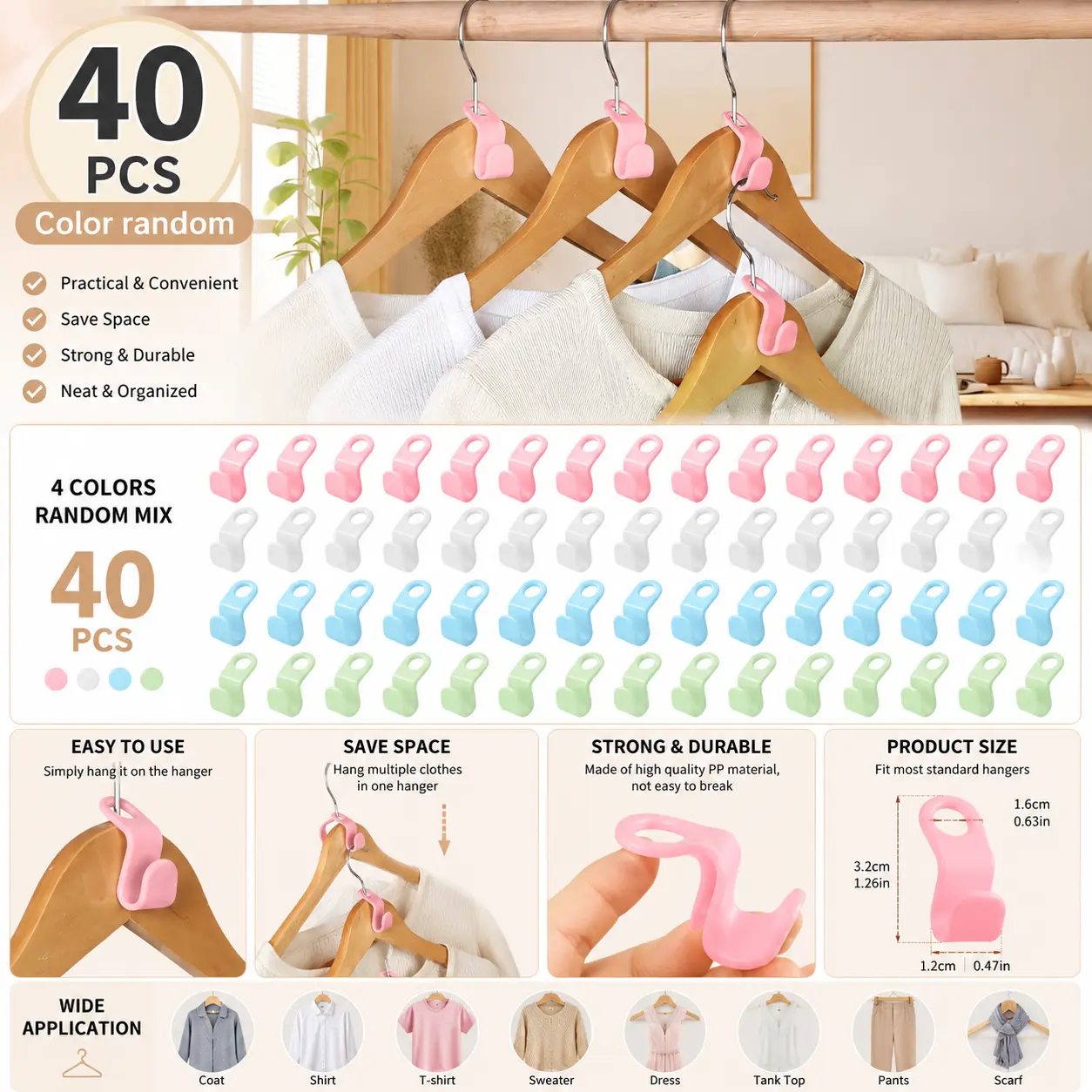 40-Pack Hanger Connector Hooks – Space Saving Closet Organizer, Cascading Clothes Hanger Hooks for Closet Storage