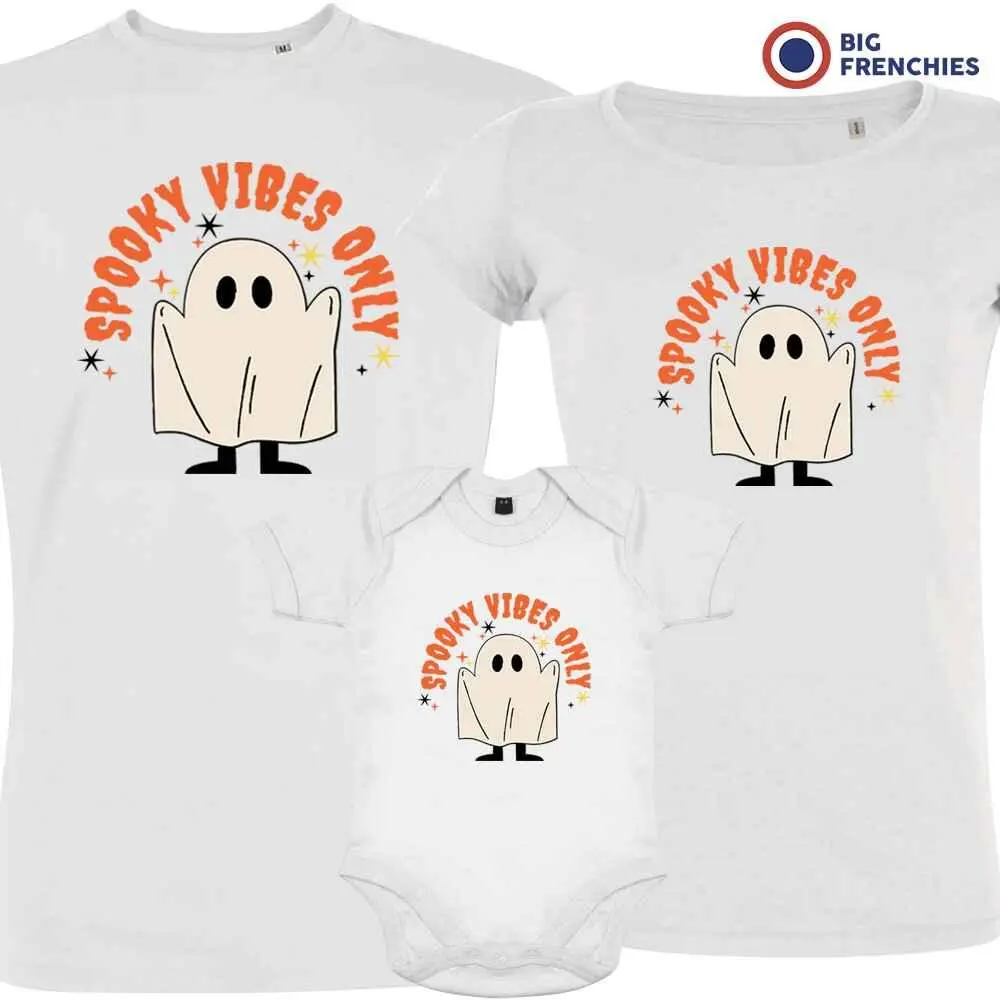 Women's Organic Cotton Halloween Matching Family Set (Set of 3) - Soft Short-Sleeve Onesies & Clothes, Spooky Vibes Theme, Onesie, Shortsleeve
