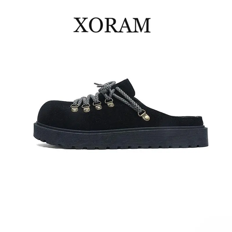 Men's Suede Mule Shoes, Casual Closed-Toe Loafers with a Comfortable Slip-On Design, Solid Color Spring Summer Footwear, Black Loafers