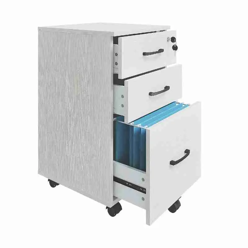 3-Drawer Lockable Rolling Vertical File Cabinet with Rolling Castors - Freestanding Office Furniture Unit, Under Desk Wood Storage with Built-In Lock for Letter, Legal, A4 Sizes, 200 lbs Capacity, Home Office Vertical File Cabinets