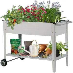 GDY Raised Garden Bed with Legs and Wheels, Steel Elevated Planter Box For Herbs, Flowers, Vegetables