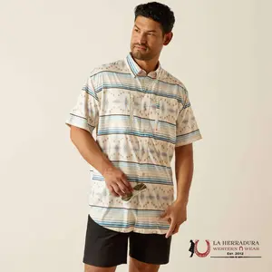 ARIAT MENS VENTTEK MOONBEAM BEIGE WITH AZTEC PRINT SHIRT - 10058810