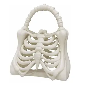 3D Printed Gothic Skelen Bone Purse - Anamical Ribcage Handbag with Realistic Spine & Vertebrae Design, White Plastic Model Bag for Women, Themed Parties, Cosplay & Everyday Use (No, Spot Clean Only)