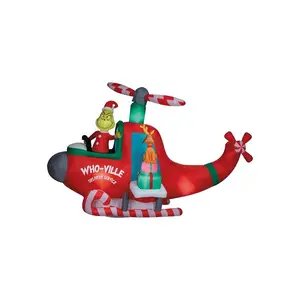 Animated Grinch in Helicopter Inflatable Decoration
