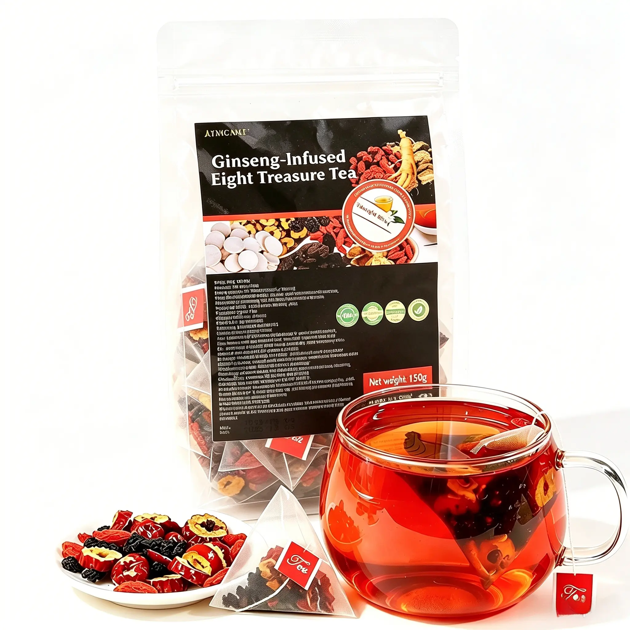 Ginseng & Maca Herbal Tea Bags, 30 Individually Wrapped Caffeine-Free Beverage, Natural Energy Support Blend with Goji Berry, Polygonatum & Mulberry, Daily Vitality & Wellness Tisane for Men & Women (Hot or Iced)