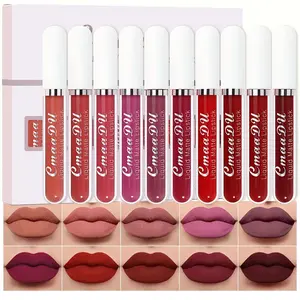 CmaaDU 10Pcs Liquid Matte Lipstick Set for Black Women Dark Ruby Brick Mauve Plum Red Violet Long Lasting 24 Hours Waterproof Makeup Cosmetic Glossy