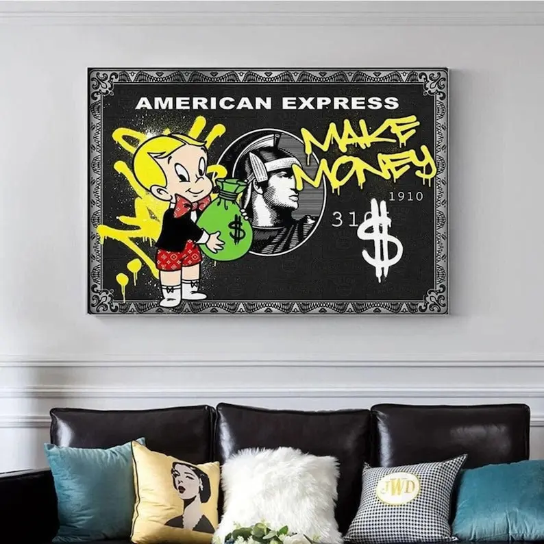 Alec Monopoly Inspired Richie Rich Money Poster Print, American Graffiti Dollar Bill Pop Art, Wealth Motivation Wall Decor for Office & Room, Unframed