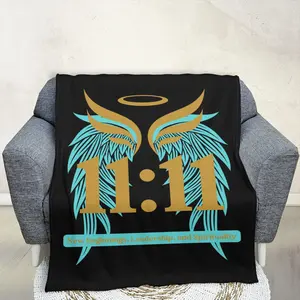 Minky Fleece Blanket - 30x40 in Anti-Pil, Hypoallergenic Modern Design with 1111 Angel Number, Black Background and Golden Feather Elements